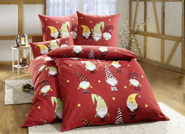 Bettwäschegarnituren - Biber Bettwäsche-Garnitur, in Größe 111 (40x80 cm + 135x200 cm) bis 115 (80x80 cm + 155x220 cm), in Farbe ROT Ansicht 1