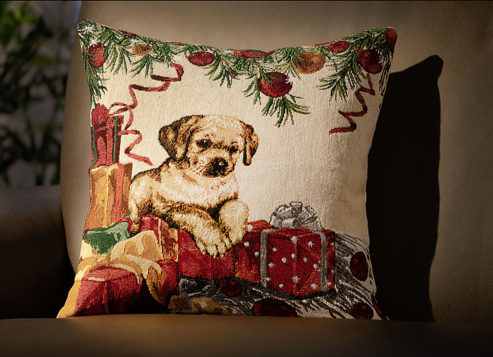 Weihnachten - Kissenbezug Hund mit Geschenken, in Farbe BUNT