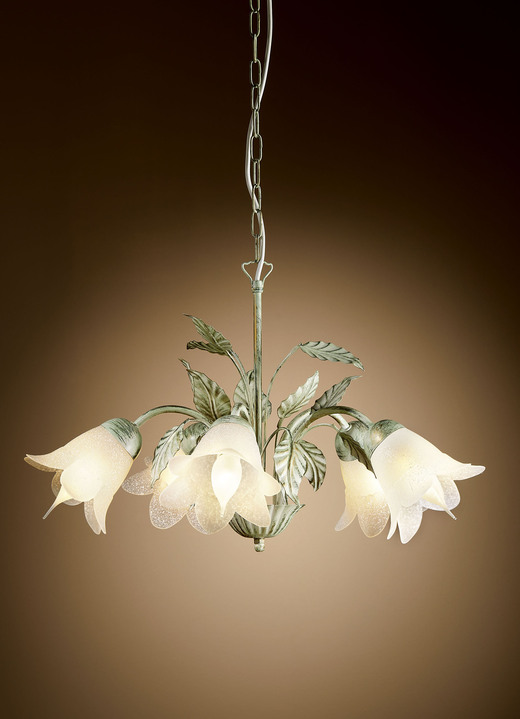 Lampen & Leuchten - Pendelleuchte mit Gestell aus Eisen, in Farbe CREME-GRÜN, in Ausführung 5-flammig