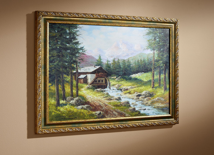 Landschaft - Bild in Ölgemälde-Optik, in Farbe GOLD-GRÜN