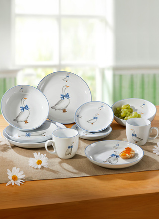 Gläser & Geschirr - 10-teiliges Porzellan-Service, in Farbe WEISS-BLAU
