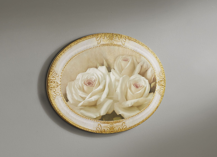 Blumen - Bild mit goldfarbenen Verzierungen, in Farbe ELFENBEIN-GOLD