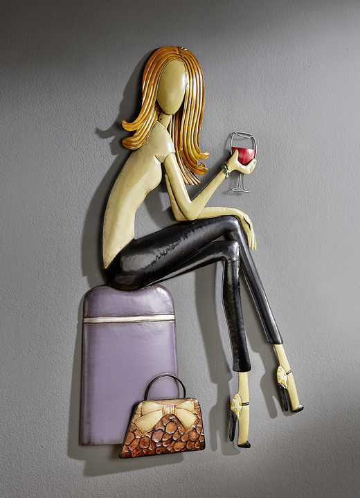 Metall-Wandbilder - Wanddekoration aus Metall in Form einer Dame, in Farbe BUNT, in Ausführung Dame mit Weinglas