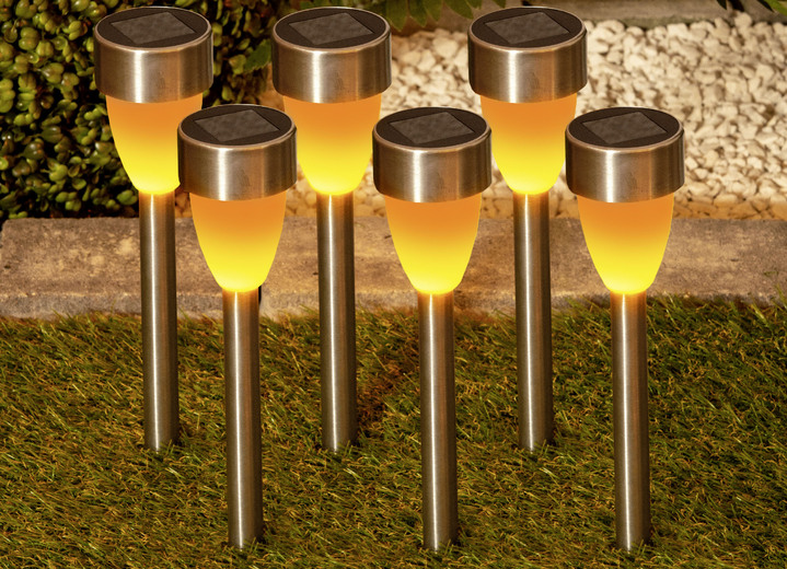 Gartenbeleuchtung - Solarstecker mit Flackereffekt, 6er-Set, in Farbe SILBER