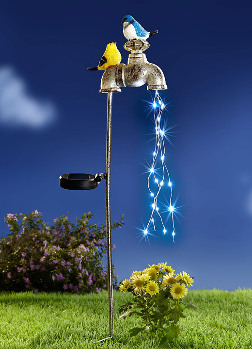 Leuchtende Dekoration - Solarbetriebener LED-Stecker Wasserhahn, in Farbe SILBER
