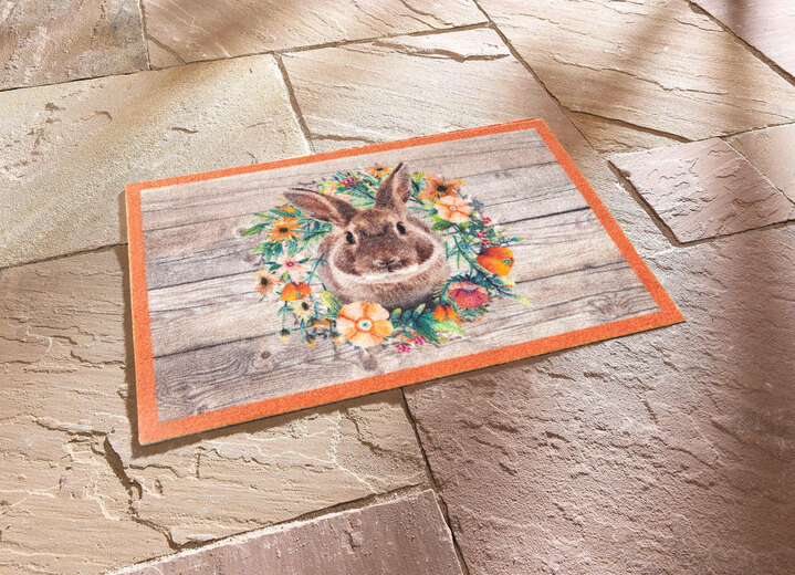 Dekorationen - Fußmatte Hase mit rutschhemmender Rückseite, in Farbe BUNT