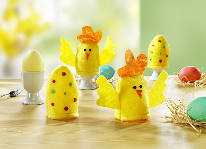 - Originelle Eierwärmer aus Textilmaterial, 4er-Set, in Farbe GELB Ansicht 2