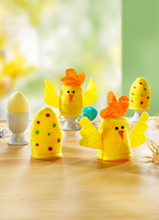 - Originelle Eierwärmer aus Textilmaterial, 4er-Set, in Farbe GELB