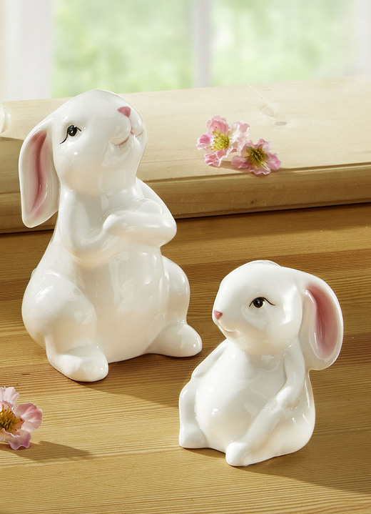 Dekorationen - Hasenfiguren aus Keramik, in Farbe WEIß-ROSA, in Ausführung 2er-Set Ansicht 1