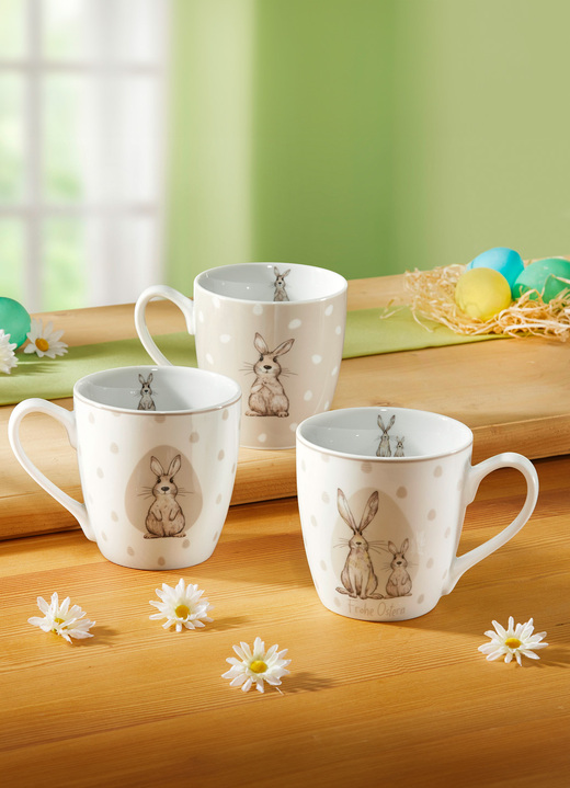Ostern - Henkelbecher, 3er-Set, aus Porzellan, in Farbe WEISS-CREME Ansicht 2