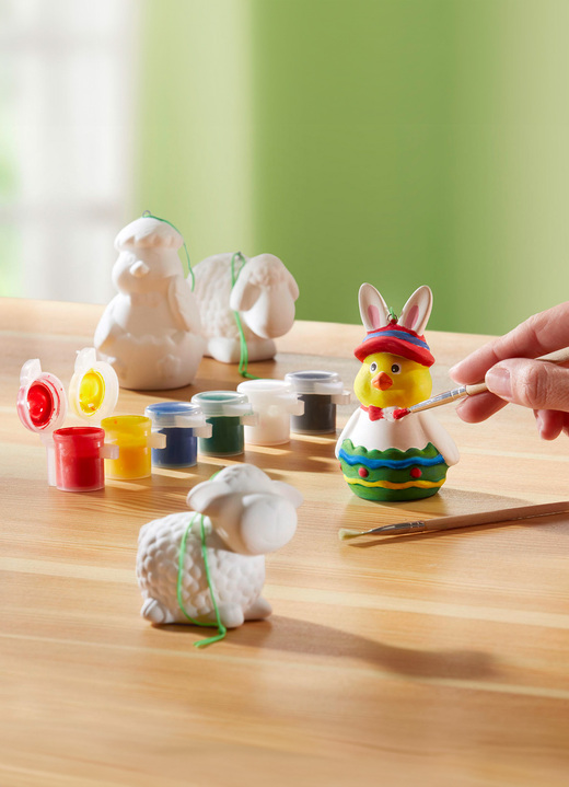 - Mal-Set mit Osterfiguren aus Keramik, in Farbe WEISS
