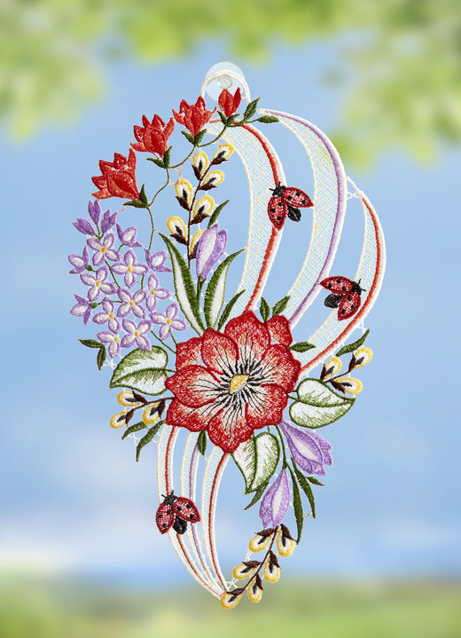 - Fensterbild Blumen mit Marienkäfern, in Farbe COLORIERT