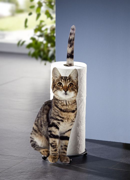 Ordnung - Papierrollenhalter Katze aus Metall, in Farbe GRAU-BRAUN-SCHWARZ