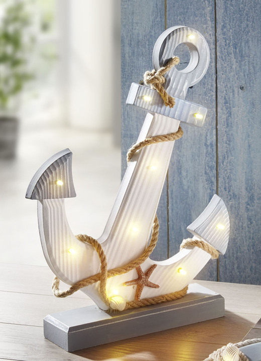 Maritim - Maritime LED-Dekoration aus Holz, in Farbe WEISS-BLAU, in Ausführung Rettungsring zum Aufhängen Ansicht 2