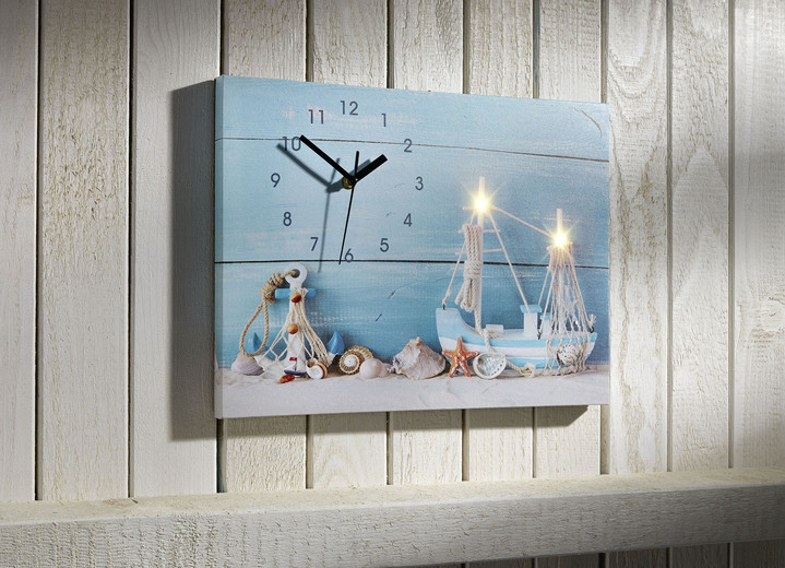 Uhren - Maritime Wanduhr mit LED-Beleuchtung, in Farbe BLAU-WEIß