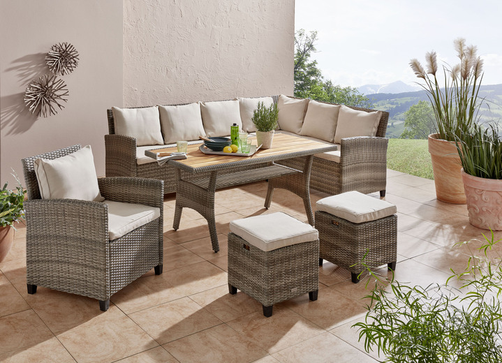 Gartenmöbel - Lounge-Set Flair aus hochwertigen Materialien, in Farbe BEIGE, in Ausführung Lounge-Set mit brauner Holzplatte Ansicht 1