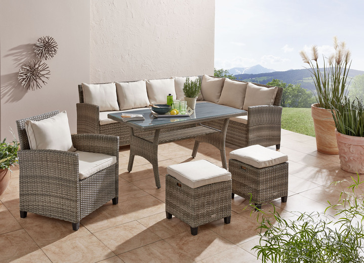 Gartenmöbel - Lounge-Set Flair aus hochwertigen Materialien Ansicht 1 Gartenmöbel - Lounge-Set Flair aus hochwertigen Materialien, in Farbe BEIGE, in Ausführung Lounge-Set mit grauer Glasplatte Ansicht 1