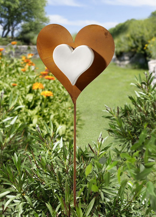 - Gartenstecker mit Herz aus Porzellan, in Farbe ROST