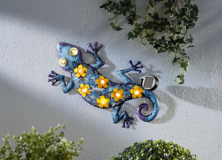 Gartenbeleuchtung - Gecko mit Solarbeleuchtung, in Farbe BLAU-GELB