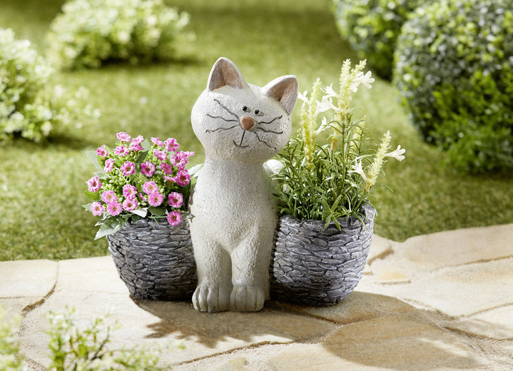 Blumentöpfe und Pflanzgefäße - Pflanztopf Katze aus Polyresin, in Farbe GRAU