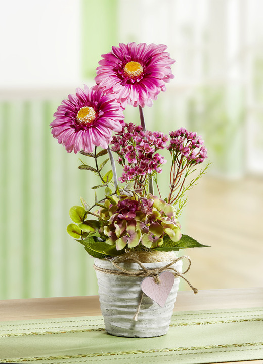 Kunst- & Textilpflanzen - Gerbera-Gesteck, in Farbe GRÜN-ROSA