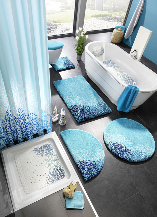 Badgarnituren - Badgarnitur von Grund, rutschhemmende Rückseite, in Größe 100 (Vorleger halbrund, 50x 80 cm) bis 112 (WC-Deckelbezug, 47x 50 cm), in Farbe TÜRKIS Ansicht 3