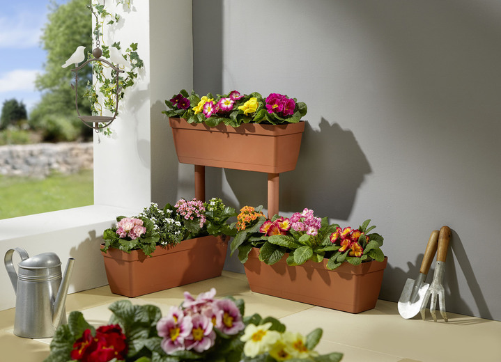 Blumentöpfe und Pflanzgefäße - Stapelbare Pflanzkästen, 2x 3 Stück, in Farbe TERRAKOTTA Ansicht 1