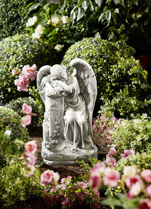Gartendekoration - Engel mit Stele, in Farbe