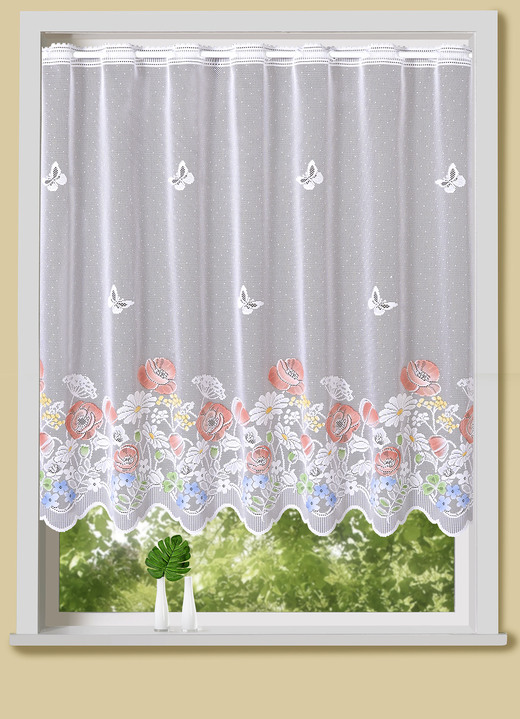 - Handcolorierter Kurzstore mit Mohnblumen-Motiven, in Größe 784 (H45 cmxB 90 cm) bis 792 (H45 cmxB150 cm), in Farbe BUNT Ansicht 1