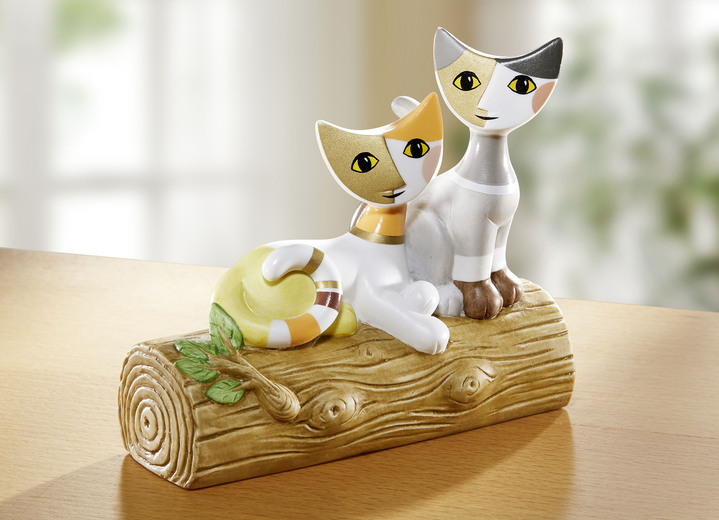 Figuren - Katzenpaar auf Baumstamm von Rosina Wachtmeister, in Farbe BUNT