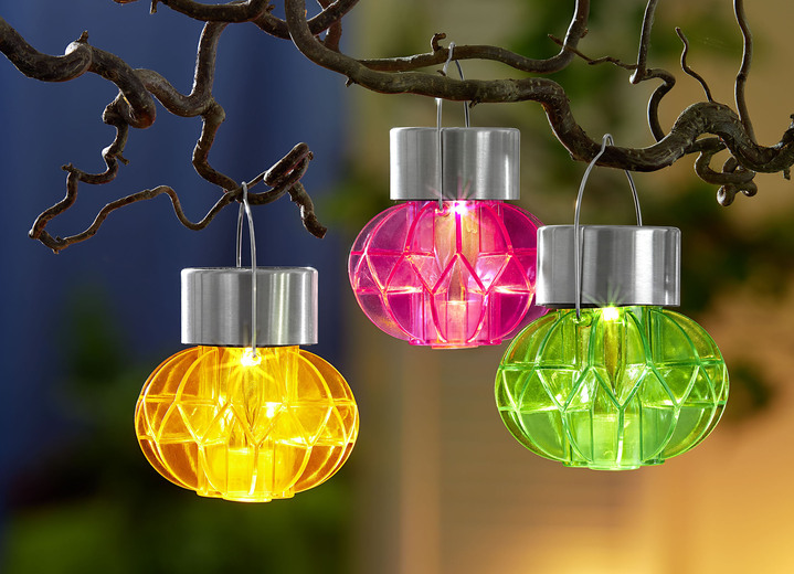 Garten - Farbenfrohe Solarleuchten aus wetterfestem Kunststoff, 3er-Set, in Farbe BUNT Ansicht 3