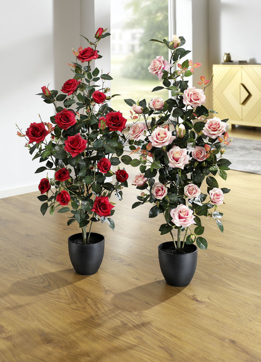Kunst- & Textilpflanzen - Rosenstrauch im Topf, in Farbe ROSA