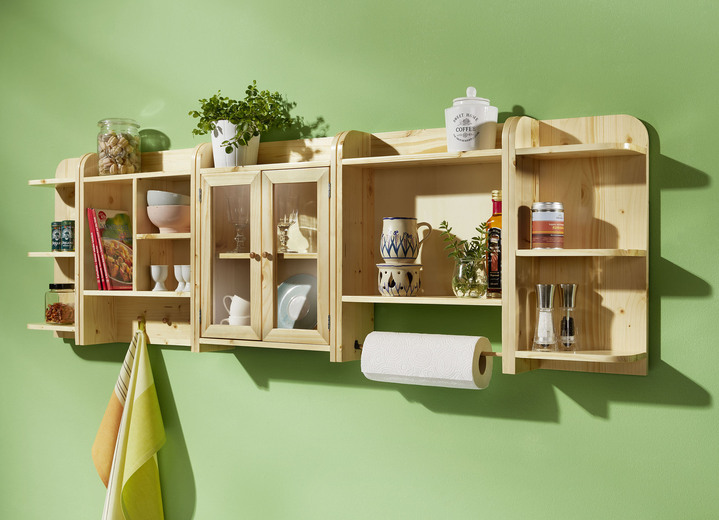 Küchenmöbel - Küchenregal-Programm aus massivem Fichtenholz, in Weiß aus MDF, in Farbe NUSSBAUM, in Ausführung Eck-Abschlussregal, links Ansicht 4