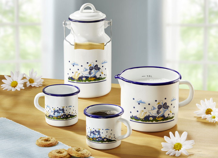 Gläser & Geschirr - Krüger Emaille-Serie Gänseglück mit traditionellem Dekor, in Farbe WEISS, in Ausführung Milchtopf