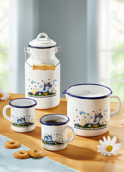 - Krüger Emaille-Serie Gänseglück mit traditionellem Dekor, in Farbe WEISS, in Ausführung Milchtopf