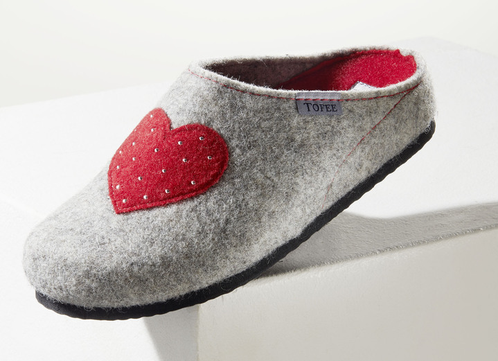 Hausschuhe - Hausschuh mit Obermaterial aus Wollfilz, in Größe 036 bis 042, in Farbe ROT Ansicht 3