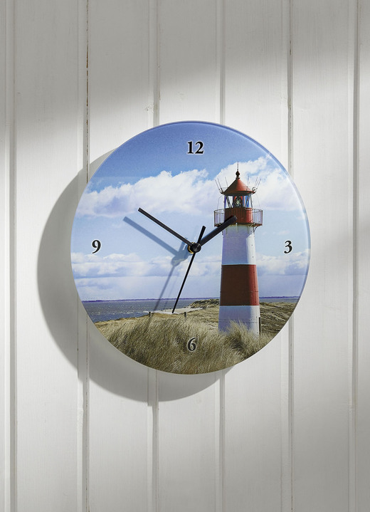 Uhren - Wanduhr aus Float Glas, in Farbe BLAU-ROT-WEISS