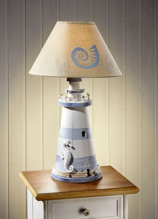 Lampen & Leuchten - Maritime Tischleuchte in Leuchtturm-Optik, in Farbe BLAU-WEIß