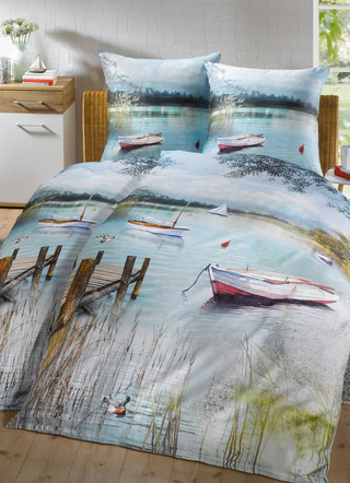 - Digitalbedruckte Bettwäsche-Garnitur mit Seenlandschaft, in Größe 112 (80x80 cm + 135x200 cm) bis 115 (80x80 cm + 155x220 cm), in Farbe BUNT