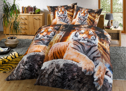 Bettwäsche-Garnitur mit Tiger-Motiv