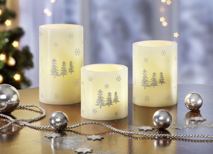 Weihnachtliche Dekorationen - LED-Kerze mit Flackereffekt, 3er-Set, in Farbe CREME