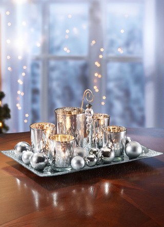Weihnachtliche Dekorationen - Glas-Kerzenhalter 18-teilig, in Farbe SILBER