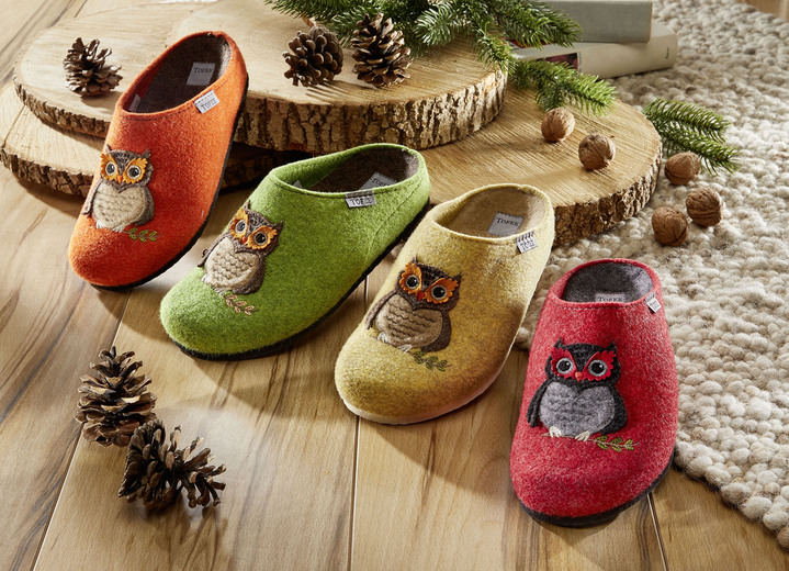 Hausschuhe - Kuschelwarmer Hausschuh aus Wollfilz, in Größe 036 bis 042, in Farbe ROT Ansicht 2