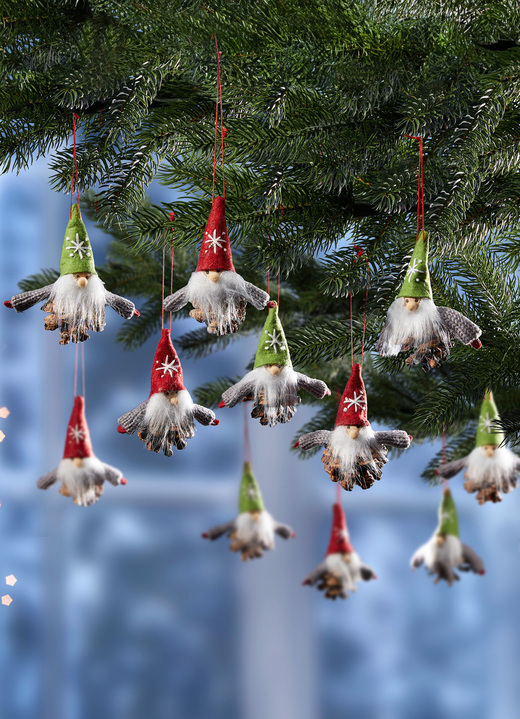 Christbaumschmuck - Wichtel-Aufhänger, 12er-Set, in Farbe BRAUN-GRÜN-ROT Ansicht 2