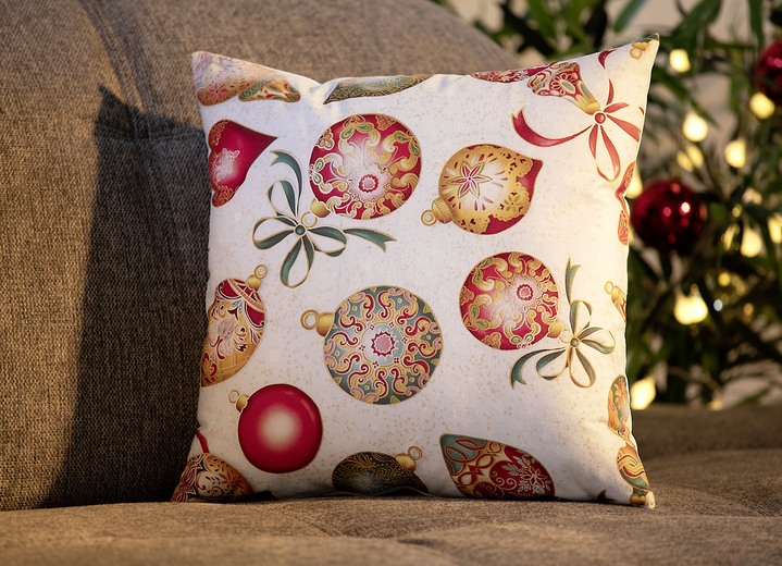 Kissenbezüge - Kissenbezug mit Weihnachtskugeln-Motiven, in Farbe CREME-BUNT