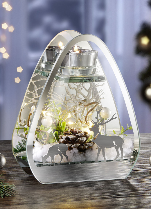 Weihnachtliche Dekorationen - Beleuchteter Teelichthalter aus Glas, in Farbe WEIß