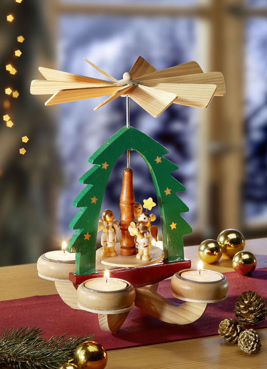Weihnachtliche Dekorationen - Tischpyramide aus Holz, in Farbe GRÜN Ansicht 1