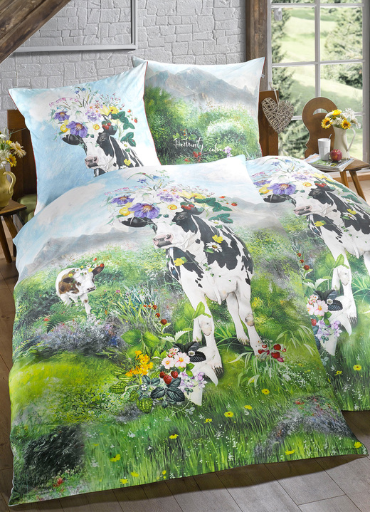 Bettwäschegarnituren - Bettwäsche-Garnitur mit Sommerwiesen-Motiv, in Größe 112 (80x80 cm + 135x200 cm) bis 115 (80x80 cm + 155x220 cm), in Farbe MULTICOLOR Ansicht 1