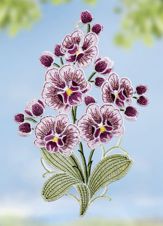 - Fensterbild Orchideen aus echter Plauener Spitze, in Farbe BUNT