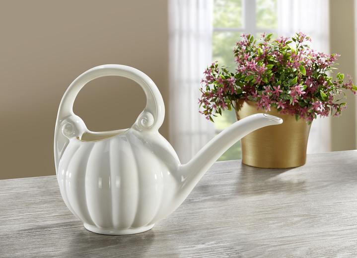 Wohnaccessoires - Gießkanne aus Keramik mit Echtgoldauflage, in Farbe CREME-GOLD
